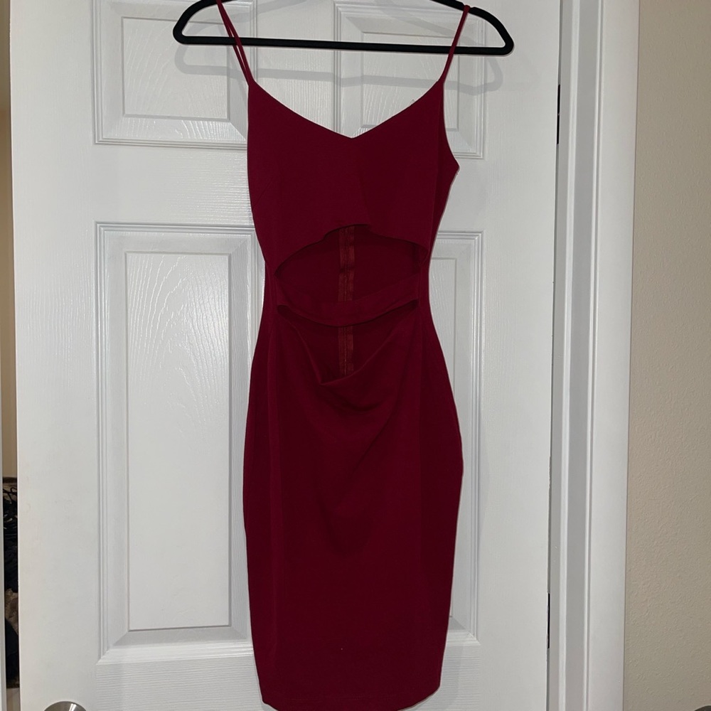 Burgundy cutout body con dress